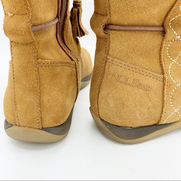 LL Bean Brown Suede Leather Zip Moccasin Winter Fleece Lined‎ Boots Girls - Picture 5 of 12
